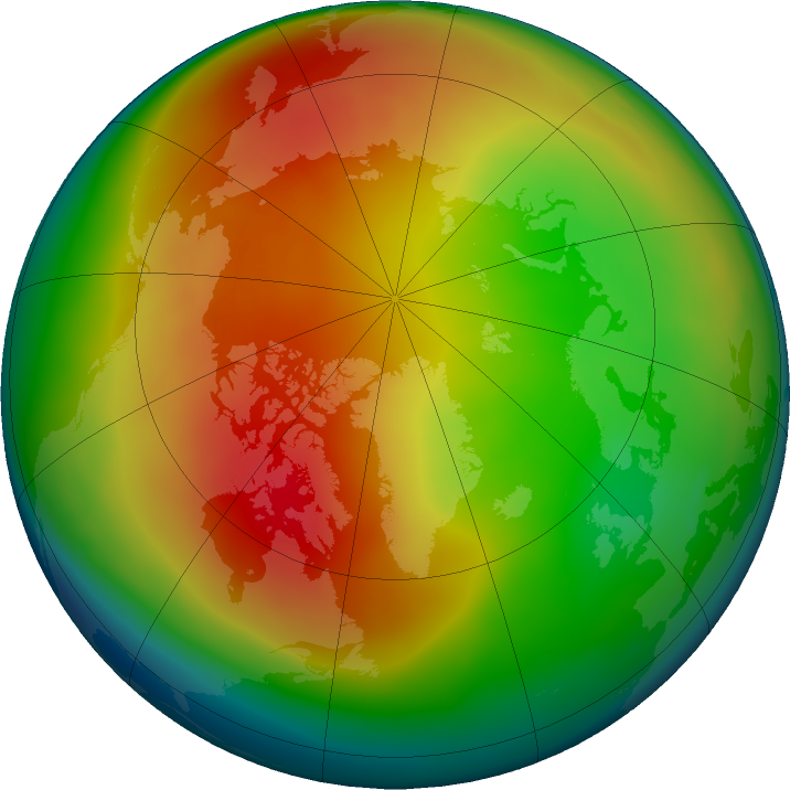Arctic ozone map for February 2023
